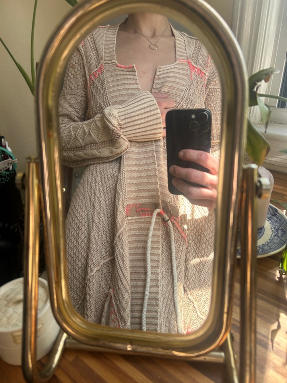 Free People Knit Patchwork Cardigan with Hand-Stitch Accents and BIG POCKETS